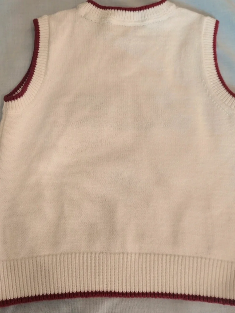 Gymboree Cream Knit V-Neck Vest with Red and Green Trim